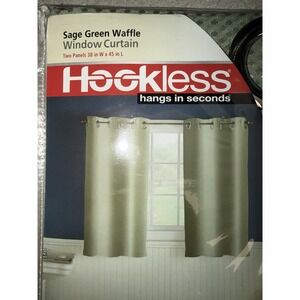 Hookless Hang In Seconds Sage Green Waffle Window Curtain 2 Panels 38x45 NEW!